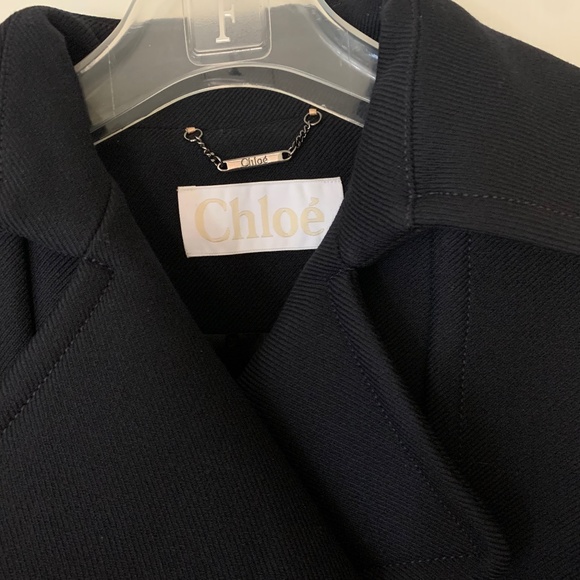 CHLOE Iconic Navy wool Ruffle Front Double Breasted Trench Coat - Picture 6 of 16